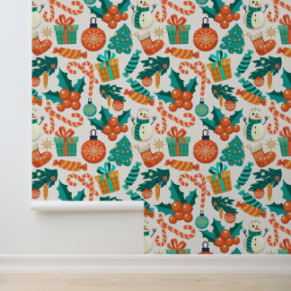 Vintage Christmas Icons Pattern Wallpaper