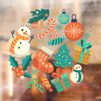 Vintage Christmas Icons Pattern Window Cling