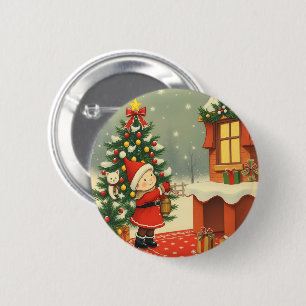 Vintage Christmas Illustration 6 Cm Round Badge