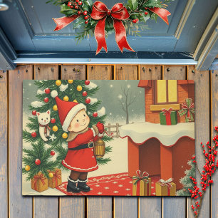 Vintage Christmas Illustration Doormat