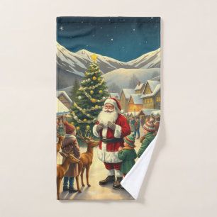 Vintage Christmas Illustration Hand Towel