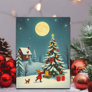 Vintage Christmas Illustration Holiday Postcard