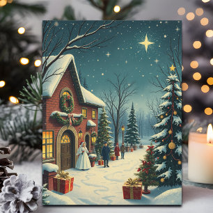 Vintage Christmas Illustration Holiday Postcard
