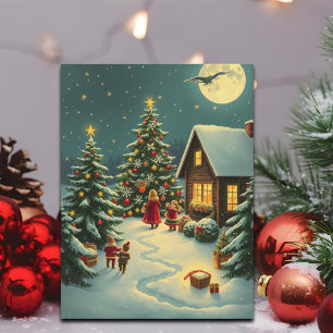Vintage Christmas Illustration Holiday Postcard