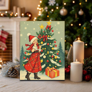 Vintage Christmas Illustration Holiday Postcard