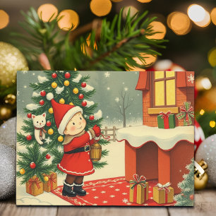 Vintage Christmas Illustration Holiday Postcard