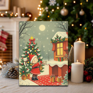 Vintage Christmas Illustration Holiday Postcard