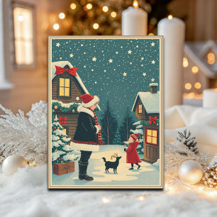 Vintage Christmas Illustration Holiday Postcard