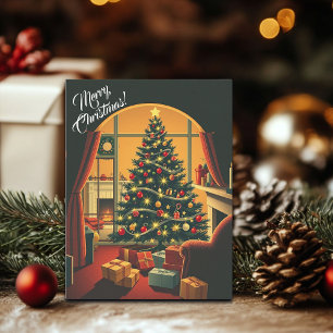 Vintage Christmas Illustration Holiday Postcard