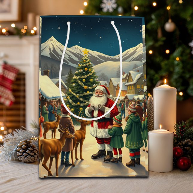 Vintage Christmas Illustration Medium Gift Bag (Creator Uploaded)