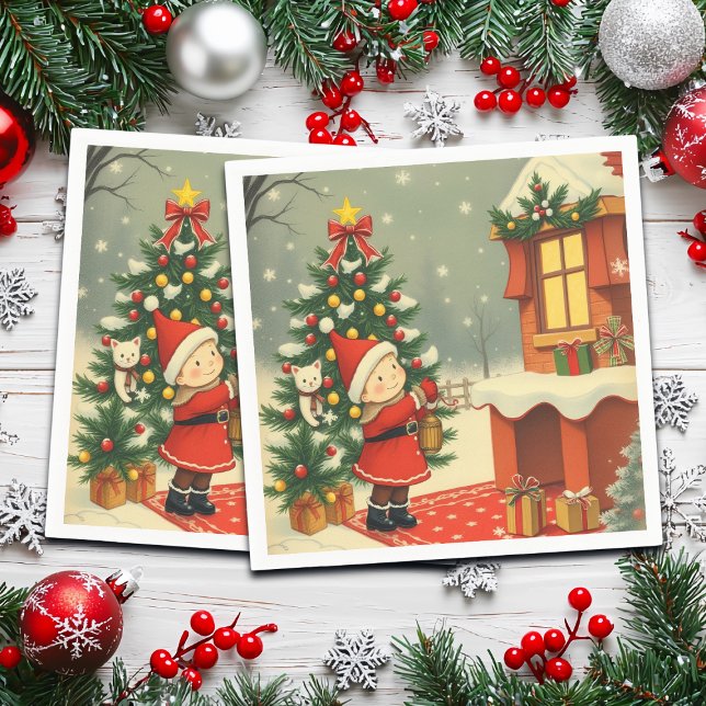Vintage Christmas Illustration Napkin (Creator Uploaded)