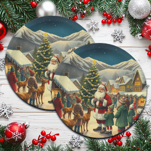 Vintage Christmas Illustration Paper Plate