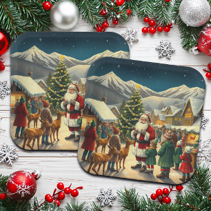 Vintage Christmas Illustration Paper Plate