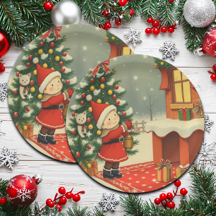 Vintage Christmas Illustration Paper Plate