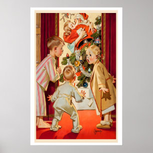 Vintage Christmas Illustration Retro Xmas Magazine Poster