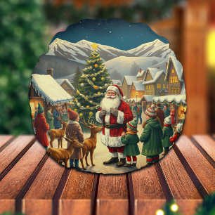 Vintage Christmas Illustration Round Cushion
