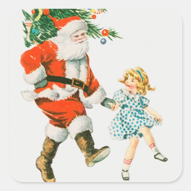 VINTAGE CHRISTMAS ILLUSTRATION SQUARE STICKER (Front)