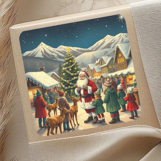 Vintage Christmas Illustration Square Sticker (Creator Uploaded)