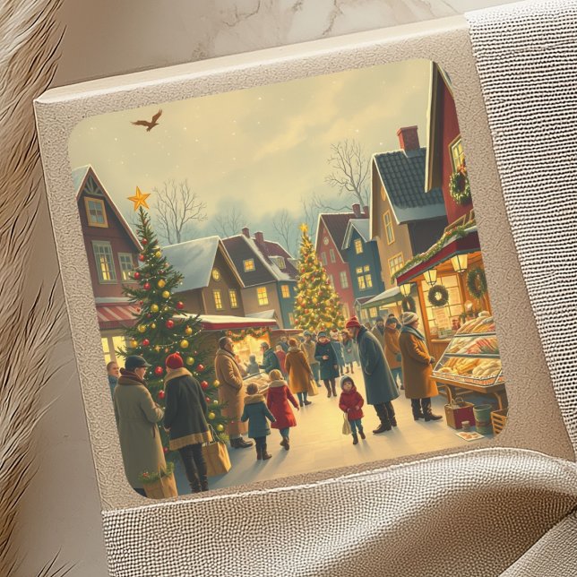 Vintage Christmas Illustration Square Sticker (Creator Uploaded)