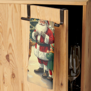 Vintage Christmas Illustration Tea Towel