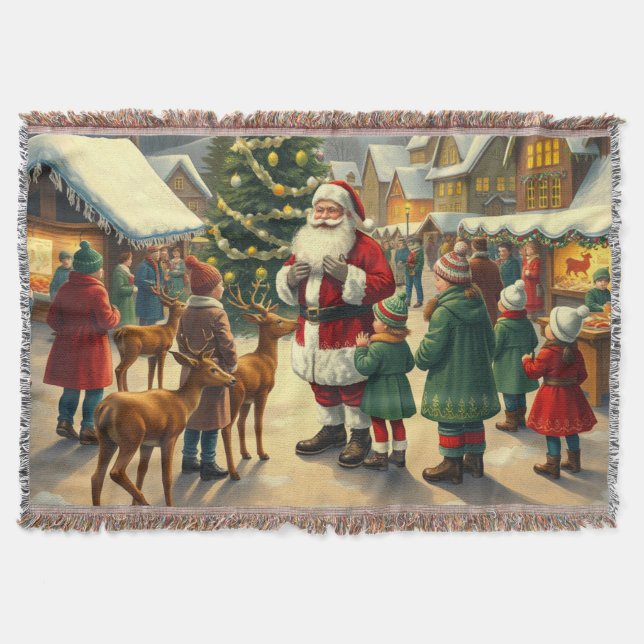 Vintage Christmas Illustration Throw Blanket (Front)