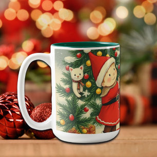 Vintage Christmas Illustration Two-Tone Coffee Mug