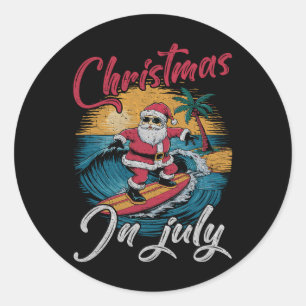 Vintage Christmas In July Santa Hawaiian Surfing S Classic Round Sticker