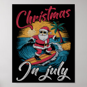 Vintage Christmas In July Santa Hawaiian Surfing S Poster