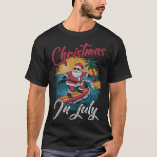 Vintage Christmas In July Santa Hawaiian Surfing S T-Shirt