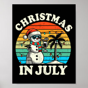 Vintage Christmas In July Snowman Summer Beach Vac Poster