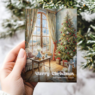 Vintage Christmas interior card cozy holiday charm
