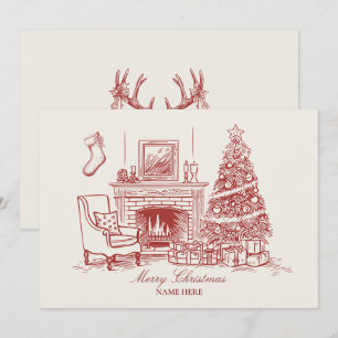 Vintage christmas interior decor holiday card