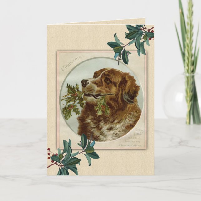 Vintage Christmas  Irish Setter Dog Holiday Card (Front)