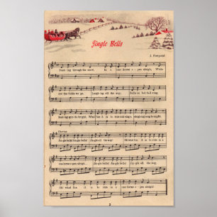 Vintage Christmas Jingle Bells Music Sheet Poster
