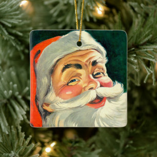 Vintage Christmas, Jolly Retro 50's Santa Claus Ceramic Ornament