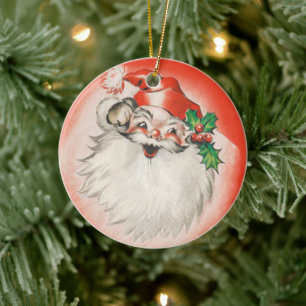 Vintage Christmas, Jolly Retro 50s Santa Claus Ceramic Tree Decoration