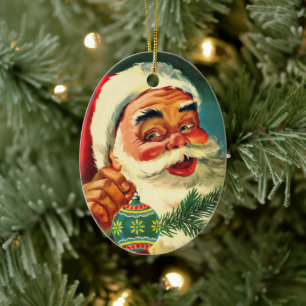 Vintage Christmas, Jolly Retro 50's Santa Claus Ceramic Tree Decoration