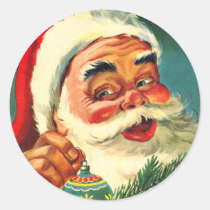 Vintage Christmas, Jolly Retro 50's Santa Claus Classic Round Sticker