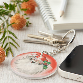Vintage Christmas, Jolly Retro 50s Santa Claus Key Ring