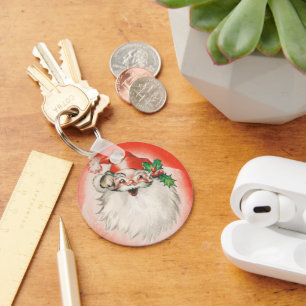 Vintage Christmas, Jolly Retro 50s Santa Claus Key Ring