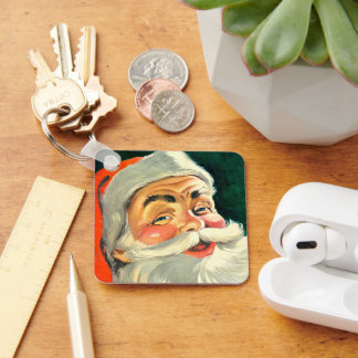 Vintage Christmas, Jolly Retro 50's Santa Claus Key Ring