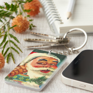 Vintage Christmas, Jolly Retro 50's Santa Claus Key Ring