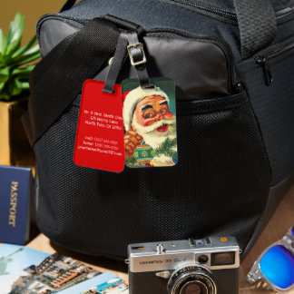Vintage Christmas, Jolly Retro 50's Santa Claus Luggage Tag
