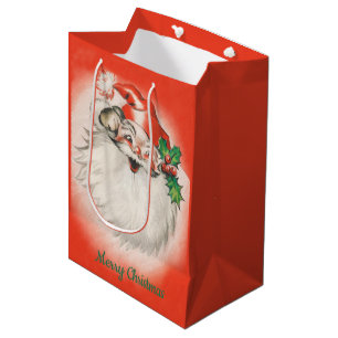 Vintage Christmas, Jolly Retro 50s Santa Claus Medium Gift Bag