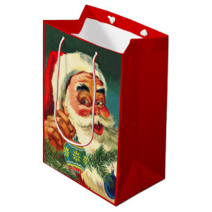 Vintage Christmas, Jolly Retro 50's Santa Claus Medium Gift Bag