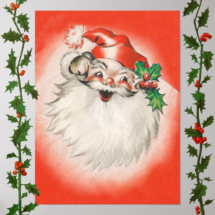 Vintage Christmas, Jolly Retro 50s Santa Claus Poster