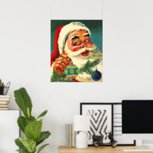Vintage Christmas, Jolly Retro 50's Santa Claus Poster