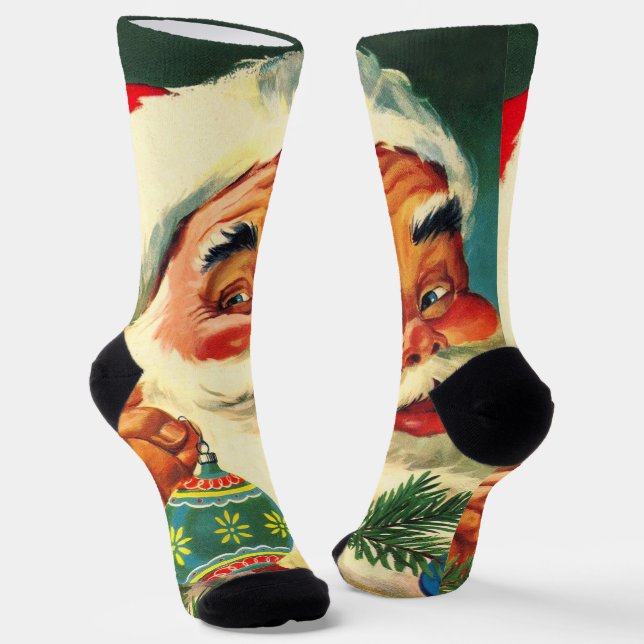 Vintage Christmas, Jolly Retro 50's Santa Claus Socks (Angled)