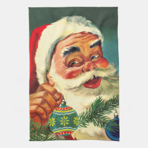 Vintage Christmas, Jolly Retro 50's Santa Claus Tea Towel