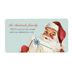 Vintage Christmas Jolly Santa Blue Red Holiday